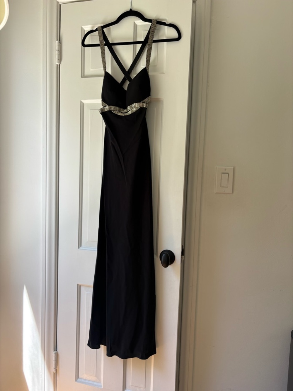 Cache Black Maxi Dress with Silver Beaded Accents